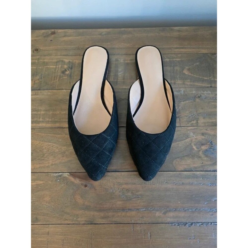 LOFT black quilted pointed-toe flat mules | size 10 | nwot